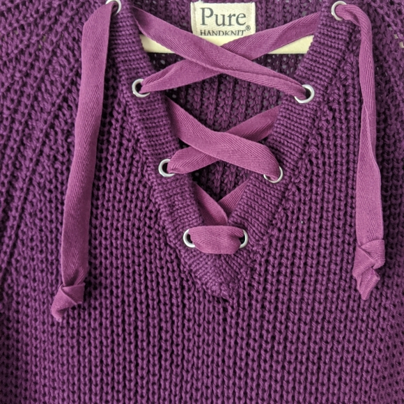 Pure Hand Knit Chunky Lace Up Oversized Sweater - Picture 3 of 7